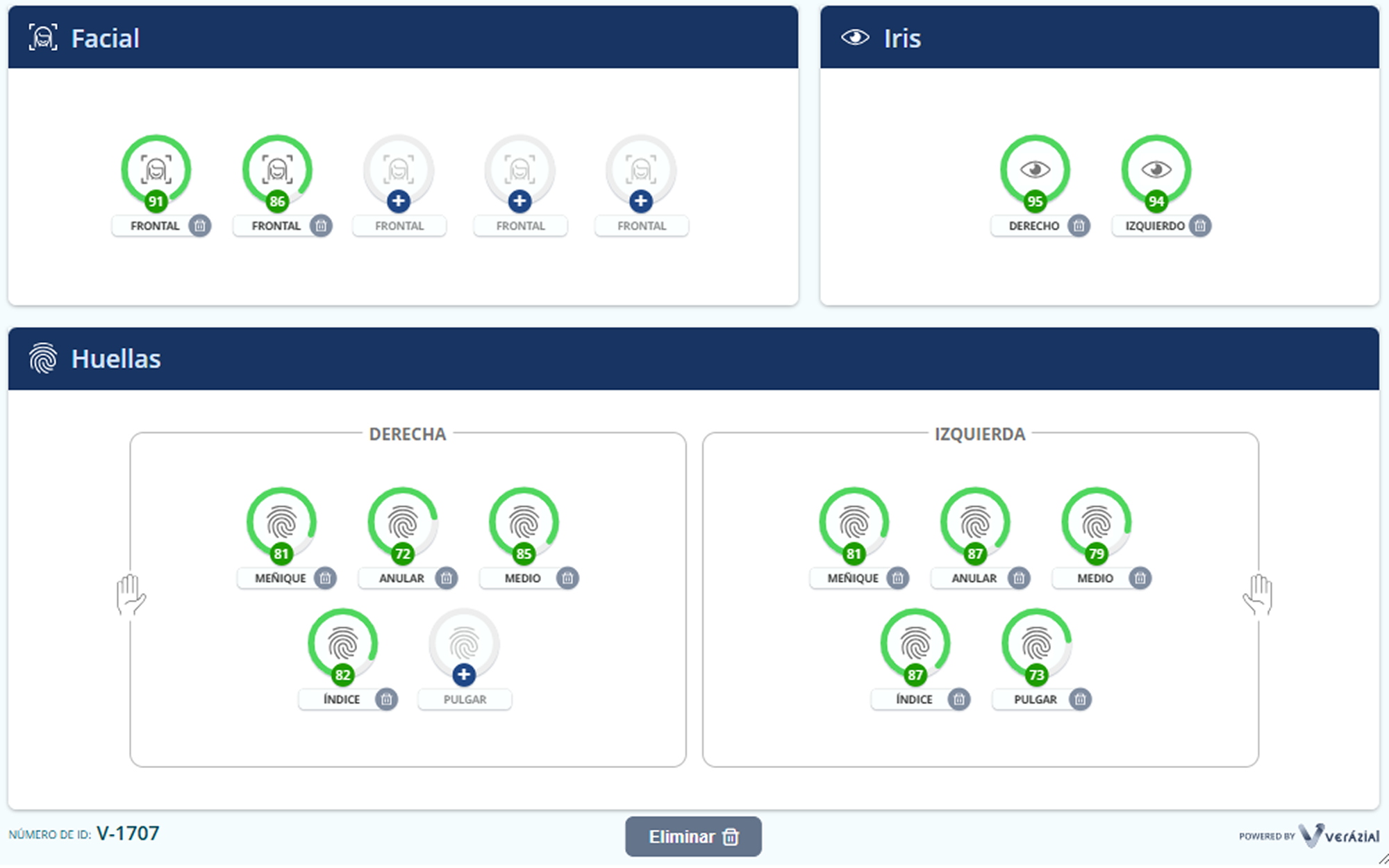 Dashboard de la aplicación Widget Enroll monstrando 3 tecnologias contratadas