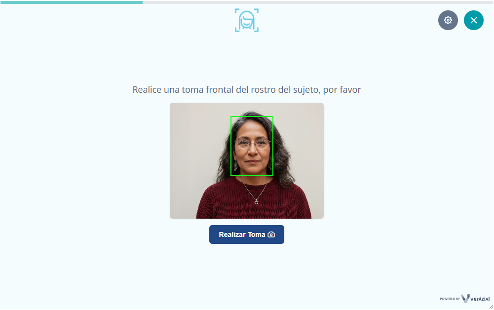 Interface del widget enroll mostrando la toma de captura facial